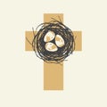 Cute Easter cross design with eggs in the nest