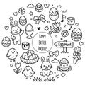 Cute Easter Doodle Line Art Collection. Hand drawn elements Royalty Free Stock Photo