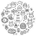 Cute Easter Doodle Line Art Collection. Hand drawn elements Royalty Free Stock Photo