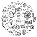 Cute Easter Doodle Line Art Collection. Hand drawn elements Royalty Free Stock Photo