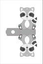 Cute easter egg holder raccoon template. Retail paper box for the easter egg. Printable color scheme. Laser cutting vector
