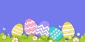 Cute Easter Egg Hunt with colored paper craft eggs. Spring scene for holiday flyers and banners design. Royalty Free Stock Photo