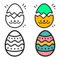 Cute Easter Egg Vector Icon Set, Cracked Egg Faces and Decorative Patterned Eggs Royalty Free Stock Photo