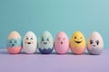 Cute Easter Eggs with Personality on Soft Pastel Background - Generative AI