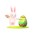 Cute easter rabbit with colorful paint palette drawing