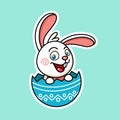 Cute Easter Rabbit In Egg Shell In Sticker Style Premium Vector Graphic Asset