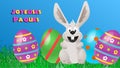 A Cute Easter Rabbit between eggs, French Easter, joyeuse paques text in french.