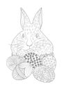 Cute Easter Rabbit with Eggs Line Art Drawing