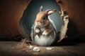 Cute easter realistic bunny rabbit inside a cracked egg. Happy easter concept Royalty Free Stock Photo