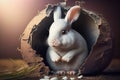 Cute easter realistic bunny rabbit inside a cracked egg. Happy easter concept Royalty Free Stock Photo