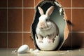 Cute easter realistic bunny rabbit inside a cracked egg. Happy easter concept Royalty Free Stock Photo