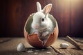 Cute easter realistic bunny rabbit inside a cracked egg. Happy easter concept Royalty Free Stock Photo