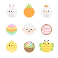 Cute easter round vector illustration icon set