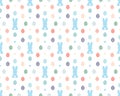 Cute Easter seamless pattern bunny and Easter eggs. Seamless vector background with Easter Bunny and decorative eggs