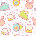 Cute Easter seamless pattern with Easter eggs, rabbit, Easter bunny and Easter cakes