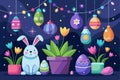 Cute Easter set. Spring collection of animals, flowers and decorations. For poster, card, scrapbooking , stickers Royalty Free Stock Photo