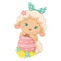 Cute Easter Sheep with egg. Cartoon vector illustration Royalty Free Stock Photo