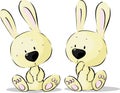 Cute Easter Vector Bunnies Twins Illustration Isolated on White