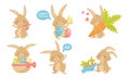 Cute Eastern Bunny Cartoon Character Set, Adorable Rabbit in Different Situations Vector Illustration