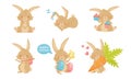 Cute Eastern Bunny Cartoon Character Set, Adorable Small Rabbit in Different Situations Vector Illustration