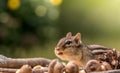 Cute Eastern Chipmunk cautiously looks on with cheeks filled in an Autumn seasonal scene Royalty Free Stock Photo