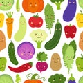 Cute Eat Veggies seamless background with smiling cartoon characters of vegetables Royalty Free Stock Photo