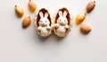 Cute eater bunnies on bright background