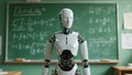 Cute Educational Robot Standing in Classroom with Blackboard Royalty Free Stock Photo