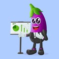 Cute eggplant character presenting financial reports