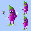 Cute eggplant characters as narcissistic