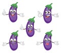 Cute eggplant character set . cartoon vector illustration.