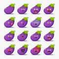 Cute eggplant with emoticons set