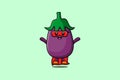 Cute Eggplant superhero character fly illustration