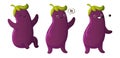 Cute Eggplants character set. Kawaii vegetable vector characters isolated on white background