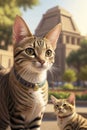 Cute Egyptian Mau Cat at the park. Outdoor pets, veterinary and advertising concept