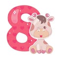 Cute eight number with baby giraffe cartoon illustration Royalty Free Stock Photo