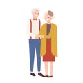 Cute elderly couple in love. Old man and woman standing together and holding hands. Grandfather and grandmother isolated