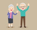 Cute Elderly couple showing strong body raising hands