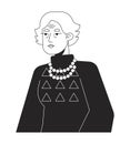 Cute elderly lady flat line black white vector character Royalty Free Stock Photo