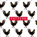 Black colorful rooster seamless pattern