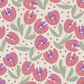 Cute elegant pastel rosy tulip seamless pattern