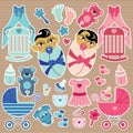 Cute elements for Asian baby twins boy and girl Royalty Free Stock Photo
