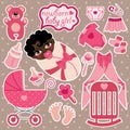 Cute elements for mulatto newborn baby girl. Royalty Free Stock Photo