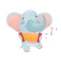 Cute elephant with a accordion. Vector illustration on white background.