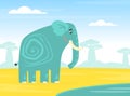 Cute Elephant African Animal on Background of African Savanna Landscape Cartoon Vector Illustration Royalty Free Stock Photo