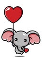 Cute elephant animal cartoon character flying with a balloon