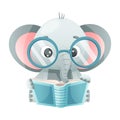 Cute Elephant Animal in Glasses Reading Book in Hard Cover Enjoying Interesting Story Vector Illustration