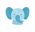 Cute elephant. Animal kawaii character. Funny little elephant face. Vector hand drawn illustration isolated on white
