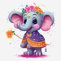 Cute elephant baby cartoon illustration on a white background. Colorful Elephant sitting set design with color splashes. Colorful