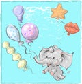 Cute elephant with balloon hand drawn vector illustration. Can be used for t-shirt print, kids wear fashion design, baby